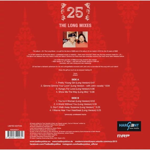 Bad Boys Blue - 25 - The Long Mixes -BLACK vinyl (Extended Versions)