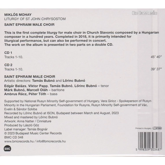 Mohay Miklós, Szent Efrém Férfikar - Arnyszájú Szent János Liturgiája (dupla CD)